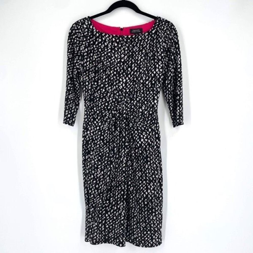 Tahari ASL ruched Twist Dress‎ Scoop Neck geometric flattering  size 4